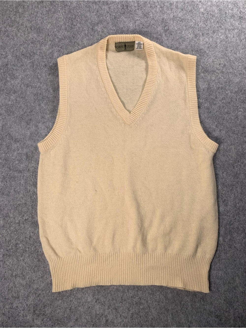 Vintage Robert Stock  Cream V-Neck Knit Sweater Vest